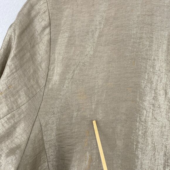 EILEEN FISHER Blazer L Linen Nylon Sparkle Shine Open Front Long Sleeve Beige - Picture 9 of 14